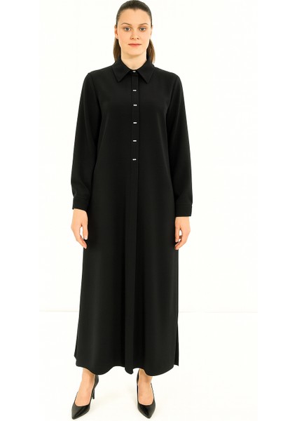 1552-1 Önden Gizli Düğmeli Kol Ucu Manşetli A Kesim Giy-Çık Krep Kap #05-25#