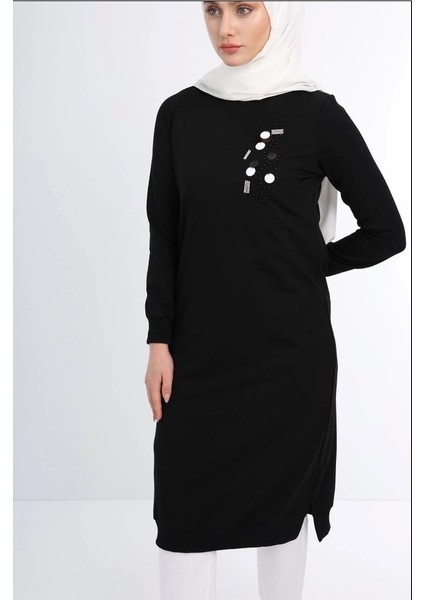 1502 Göğüsü Boncuk ve Pul Detaylı Iki Iplik Uzun Sweat Qys Iki Iplik Sweat 1503 #23-05# modelleri