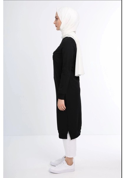 1502 Göğüsü Boncuk ve Pul Detaylı Iki Iplik Uzun Sweat Qys Iki Iplik Sweat 1503 #23-05# fırsatları