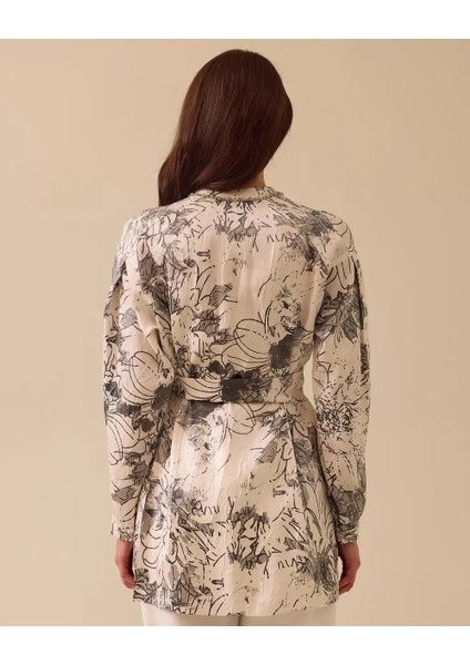 1015 Önden Gizli Düğmeli Beli Bağlamalı Desenli Jakar Kumaş Şık Gömlek 10002511511015 #06-25# fiyatları