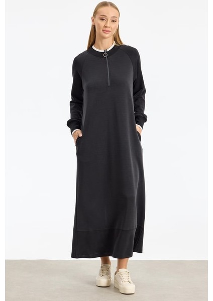 1768.01 Ribana Detaylı Yarım Fermuarlı Elbise Qks