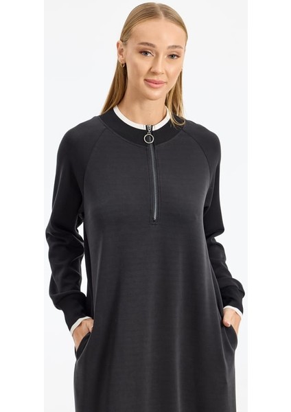 1768.01 Ribana Detaylı Yarım Fermuarlı Elbise Qks modelleri