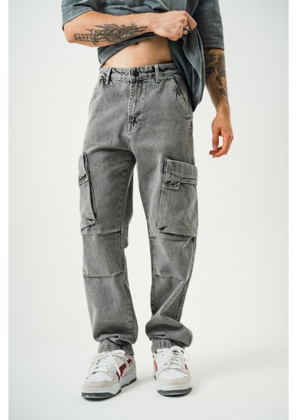 Gri Baggy Kargo Pantolon