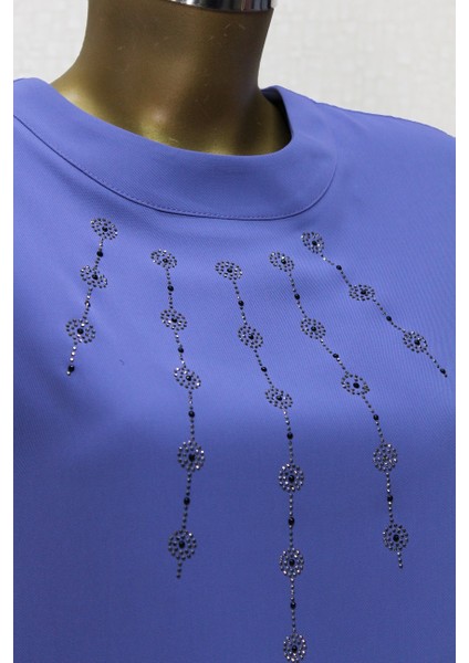 61098 Önden Taş Işlemeli Kol Uçları Düğmeli Rahat Kesim Tunik Qys Tunik 61098 #23-063 modelleri