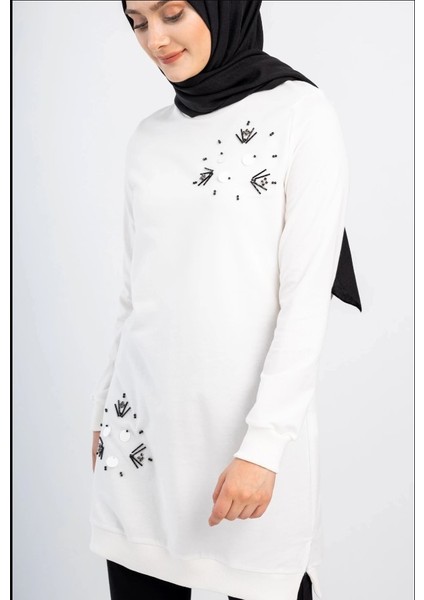 1503 Göğüs ve Bel Taş Işlemeli ve Boncuk Detaylı 2 Iplik Sweat Qys Sweat 1503 #23-05# fırsatları