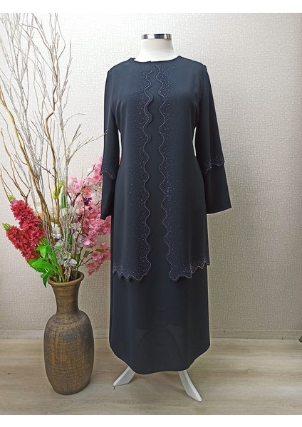 Qys 4031 Taşlı Lazer Elbise #22-05#