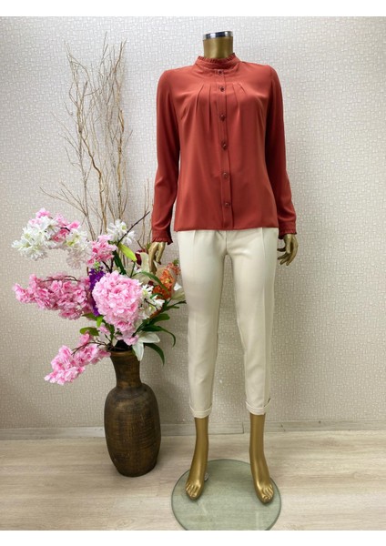 Qys 1021 Önü Düğmeli Pileli Gömlek #22-05#