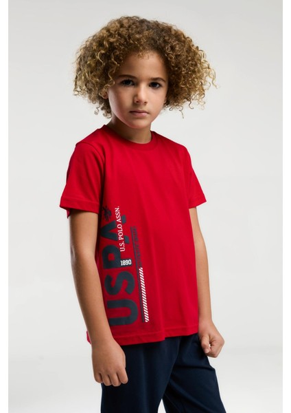 Erkek Çocuk Yazılı Kırmızı Kısa Kol Paça Lastikli Pijama Takım