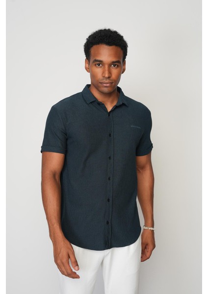 Navy Blue Regular Fit Kısa Kol Erkek Gömlek E1004