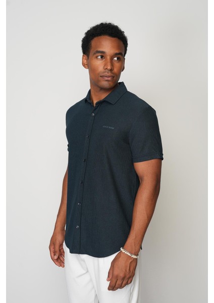 Navy Blue Regular Fit Kısa Kol Erkek Gömlek E1004 fiyatları