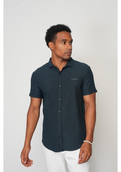 Navy Blue Regular Fit Kısa Kol Erkek Gömlek E1004 fırsatları