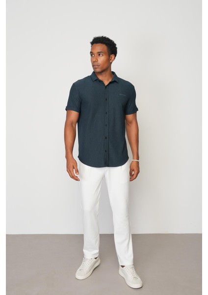 Navy Blue Regular Fit Kısa Kol Erkek Gömlek E1004 indirimleri