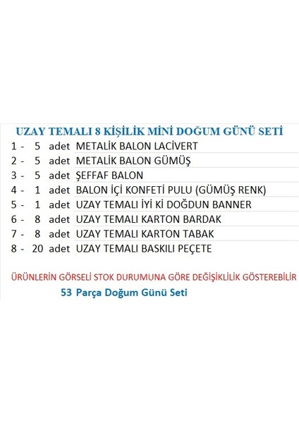 Uzay Temalı 8 Kişilik Mini Set fiyatları