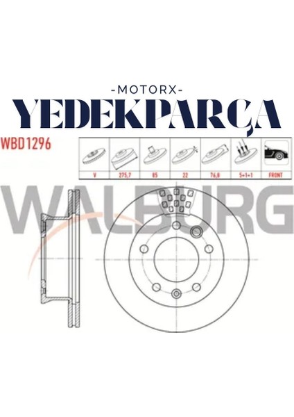 Fren Diski Ön Havalı (2 Adet Takım) – 5 Bijon, 275,7×22×85×76,8 mm – Vw Lt 28-35 Iı / Lt 28-46 Iı 2.5 Tdı / 2.8 Tdı (1996–2006), Mercedes Sprinter 2t 208D–210D / Sprinter 3.5t (1995–2006) Uyumlu