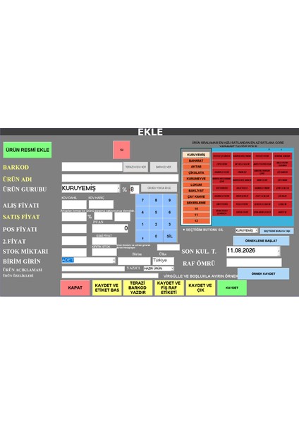 Market Programı / Sadece Yazılım / Satış Programı (Kuruyemiş)