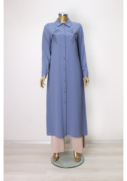 1547 Önden Düğmeli Göğsü Taş Işlemeli Uzun Tunik Qys Tunik #24-03# modelleri