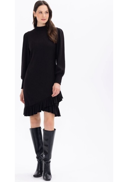 1043 Triko Görünümlü Fırfırlı Dar Kesim Elbise Günlük Elbise 10231304001043 Qks Günlük Elbise #23-103