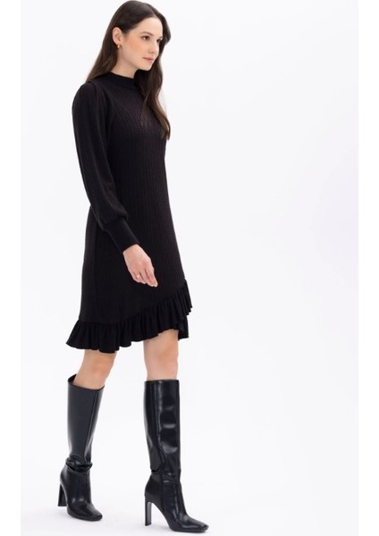 1043 Triko Görünümlü Fırfırlı Dar Kesim Elbise Günlük Elbise 10231304001043 Qks Günlük Elbise #23-103 fiyatları