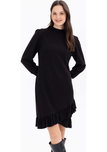 1043 Triko Görünümlü Fırfırlı Dar Kesim Elbise Günlük Elbise 10231304001043 Qks Günlük Elbise #23-103 fırsatları