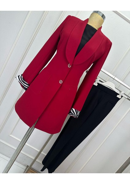 1901 Çift Düğmeli Katlanabilri Kollu Kol Ucu Zebra Desenli Astarsız Şık Ceket Qys Ceket #24-02#