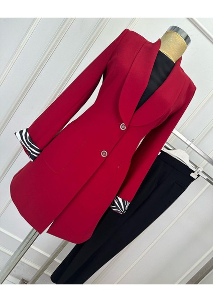 1901 Çift Düğmeli Katlanabilri Kollu Kol Ucu Zebra Desenli Astarsız Şık Ceket Qys Ceket #24-02# fiyatları