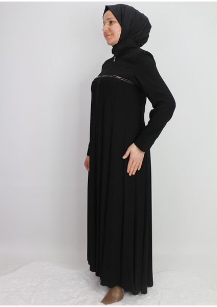 9202 Önü Fermuarlı ve Taş Işlemeli Mevlana Modal Hakim Yaka Ferace Qys Ferace 9202 #23-02# modelleri