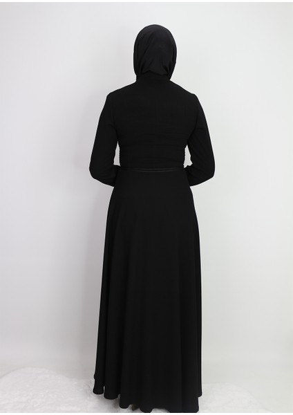 9202 Önü Fermuarlı ve Taş Işlemeli Mevlana Modal Hakim Yaka Ferace Qys Ferace 9202 #23-02# indirimleri