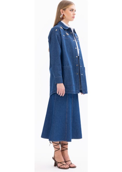 1001 Jean Ceket Önü Taş Detaylı Çıt Çıt Kapamalı Cepli Jean Ceket Qys Jean Ceketn 11242107501001 #24-05# fiyatları