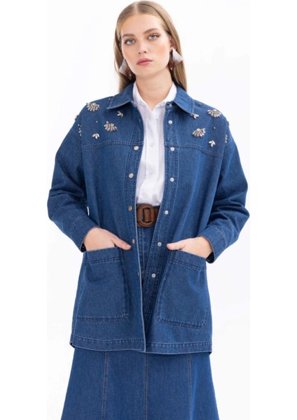 1001 Jean Ceket Önü Taş Detaylı Çıt Çıt Kapamalı Cepli Jean Ceket Qys Jean Ceketn 11242107501001 #24-05# fırsatları