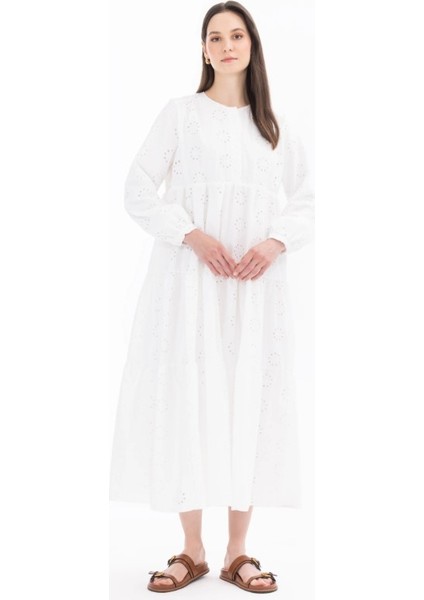 1006 Günlük Elbise Önden Yarım Düğmeli Güpürlü Elbise Qys Günlük Elbise 100002411311006 #24-04# modelleri