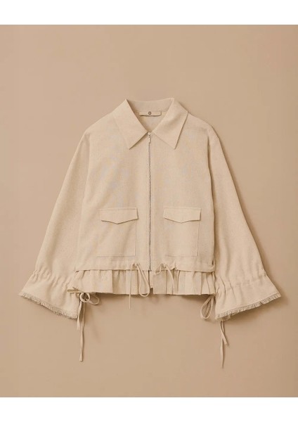 1019 Önü Fermuarlı Kol Ucu ve Beli Ip Detaylı Önü Cepli Uç Kısmı Fırfır Detaylı Keten Ceket 10002511111019 #06-25# fırsatları