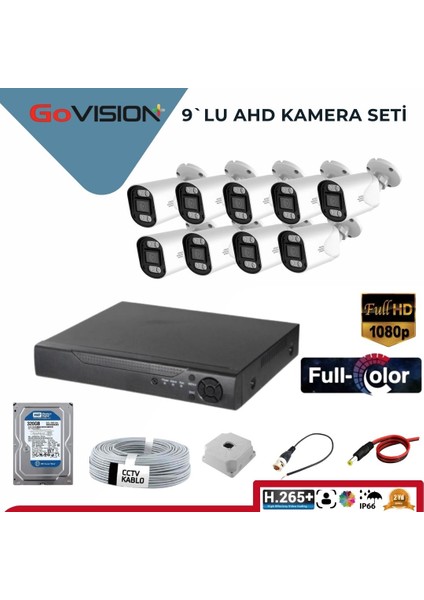 9'lu 2 Mp Ahd Kamera Seti- 3.6mm Full Color Serisi