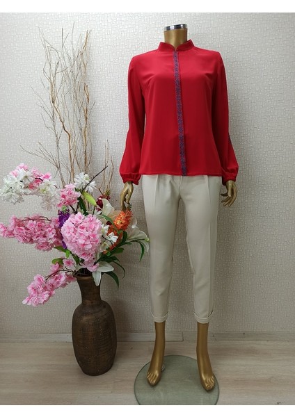 Qys 1038 Simli Baskılı Gömlek #22-05#