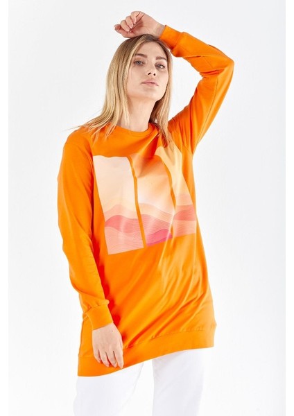 6057 Kol Ucu Lastikli Önü Baskı Detaylı Sıfır Yaka Sweat Qys Sweat 6057 #23-05#