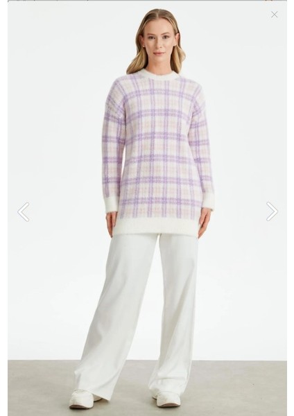 21509 Ekose Desnli Triko Mink Tunik Qks Tunik 21509 #23-12# modelleri