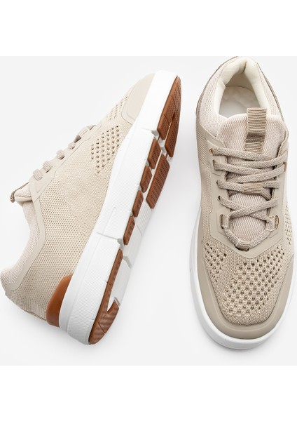 Kadın Sneaker Örgü Triko Koşu Ve Yürüyüş Spor Ayakkabı Norge Bej