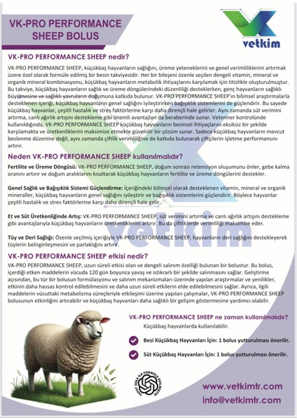 Vk-Pro Performance Sheep Bolus - 30 Adet 18 gr fiyatları