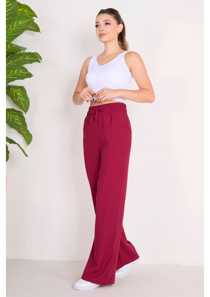 Beli Lastikli Pantolon Bordo - 27074