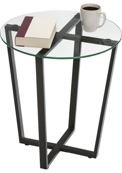 Lenny Yan Sehpa Siyah Metal Ayak Şeffaf Cam Tabla