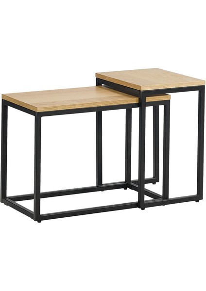 Alix Siyah Metal Ahşap Ikili Yan Sehpa