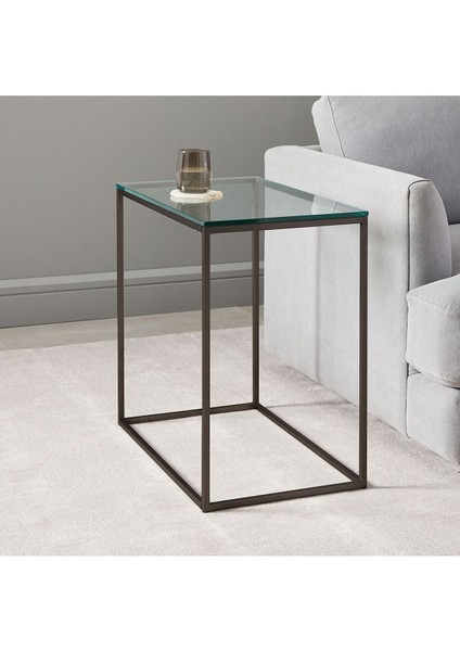 Sosa Siyah Metal Camlı Yan Sehpa