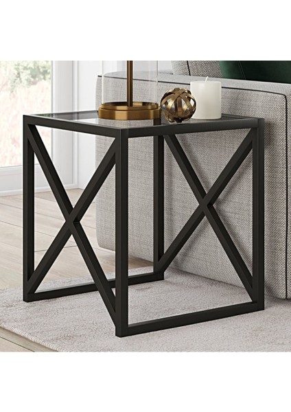 Etta Siyah Metal Cam Yan Sehpa