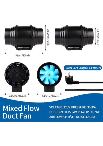 150 mm Ayarlanabilir Boru Vantilatörü, Egzoz Vantilatörü, 400/535 M³/saat, Boru Fan- Kiler- Garaj- Mutfak- Banyo- Sera Havalandırma ve Egzoz Fanı fiyatları