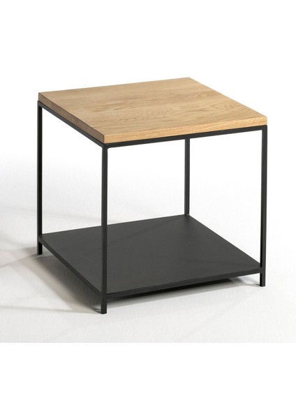 Gree Siyah Metal Ahşap Yan Sehpa