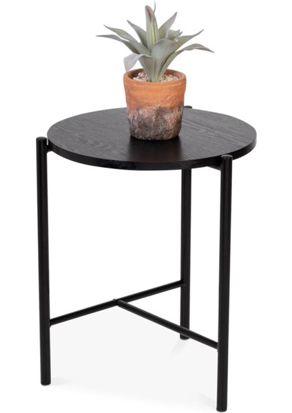 Honey Siyah Metal Ahşap Yan Sehpa