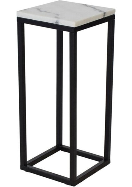 Leva Siyah Metal Mermerli Yan Sehpa 65CM