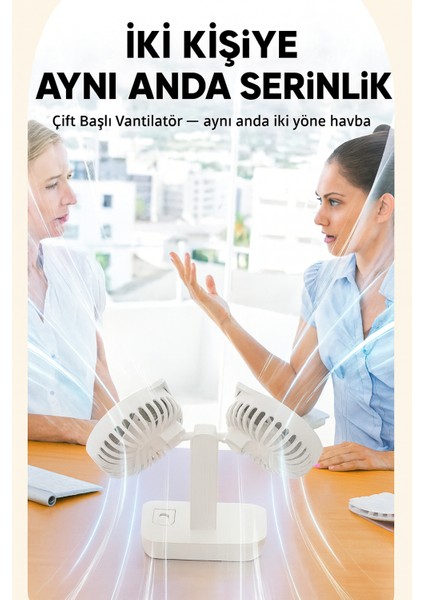 4 Kademeli, Çift Bağımsız Kafalı, 360° Döner Masa Üstü Işıklı Vantilatör modelleri