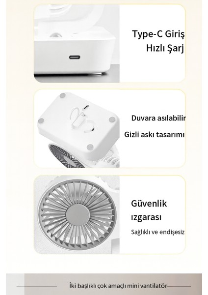 4 Kademeli, Çift Bağımsız Kafalı, 360° Döner Masa Üstü Işıklı Vantilatör indirimleri