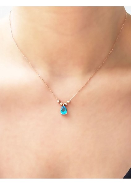 Mavi Taşlı Dorica Kolye Rose Altın Kaplama 925 Ayar Gümüş Kolye fiyatları