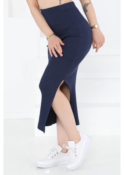 Yırtmaçlı Etek Lacivert - 27233